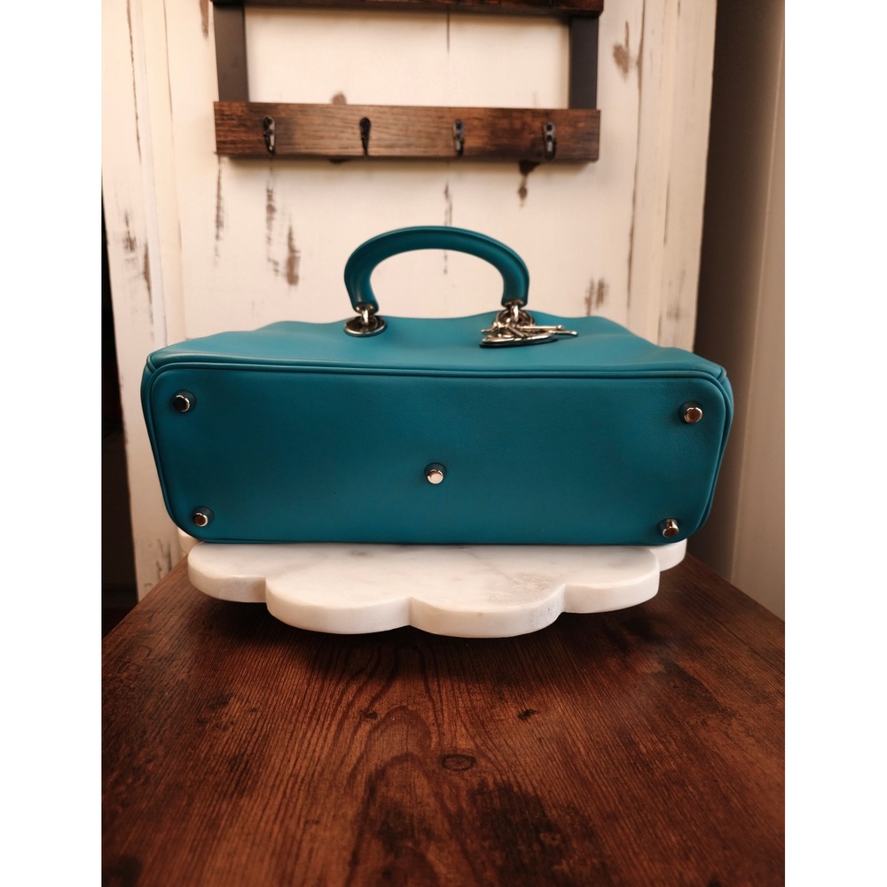 Christian Dior Diorissimo Turquoise Leather Tote Bag Silver Hardware with Pouch - Picture 8 of 16